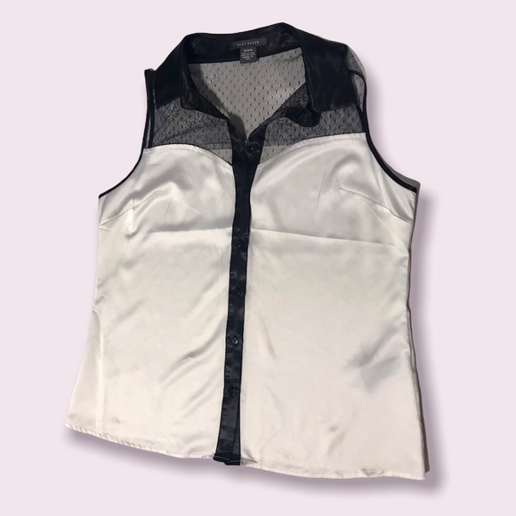 🌟SALE 2/$10.00‼️ SUZY SHIER Women’s White/Black Silk sleeveless blouse size M - Picture 4 of 7